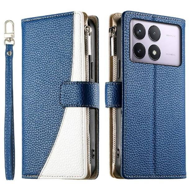 Funda cartera GANGXUN para Xiaomi Poco F6 Pro 5G , cuero PU con tarjetero, cremallera, correa de mano, soporte y protección 904°