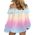 thumbnail image 3 of Womens Off Shoulder Tops, Long Sleeve Shirts for Women Fall Fashion Ombre Tie Dye Loose Fit Dressy Blouses Plus Size S-5XL, 3 of 5