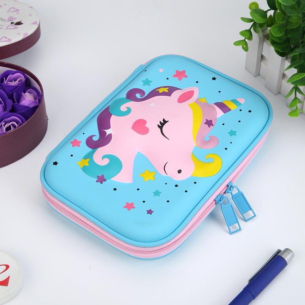 Estuche de lápices EVA de gran capacidad para estudiantes con dibujos de caballos para niños (azul Ndcxsfigh Nuevos Originales