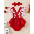 thumbnail image 6 of Yunliwuli Baby Girl Summer Outfit, Strawberry Print Fly Sleeve Overalls Bow Headband 2 Piece Set for Infant Toddler, 6 of 10