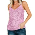 thumbnail image 2 of Active Basic Women's Basic Tank Tops Fashion Women Summer Casual Sleeveless V-Neck Sequin Camis Blouse Tops Pink L, 2 of 9