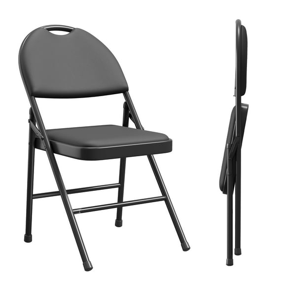 2 Pack Padded Folding Chairs,Pu Leather Upholstered Foldable Chairs Set,Soft Cushioned Chairs with Metal Frame,Portable High Back Chairs for Office,Party,Dining Room