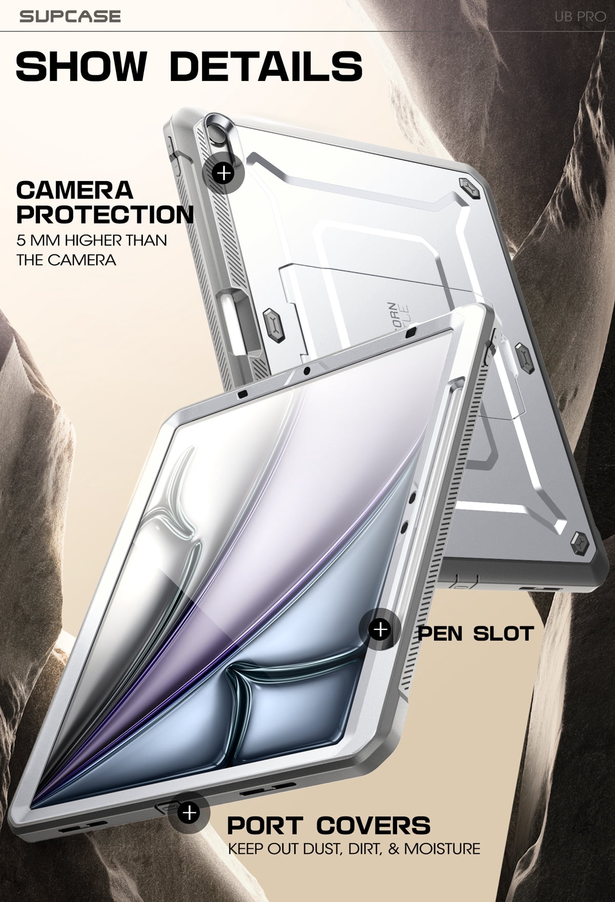 SUPCASE for iPad Air 11 Inch Case 6th Generation M2 2024, [Built-in Screen Protector & Pencil Holder & Stand] Full-Body Rugged Cover for iPad Air 6th/5th/4th Gen (11/10.9 Inch, 2024/2022/2020), White