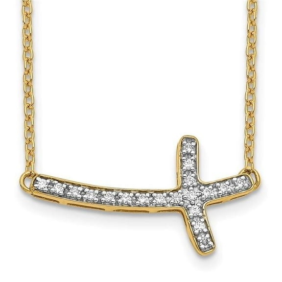 Finest Gold 14K Yellow Gold Diamond Sideways Cross 18 in. Necklace
