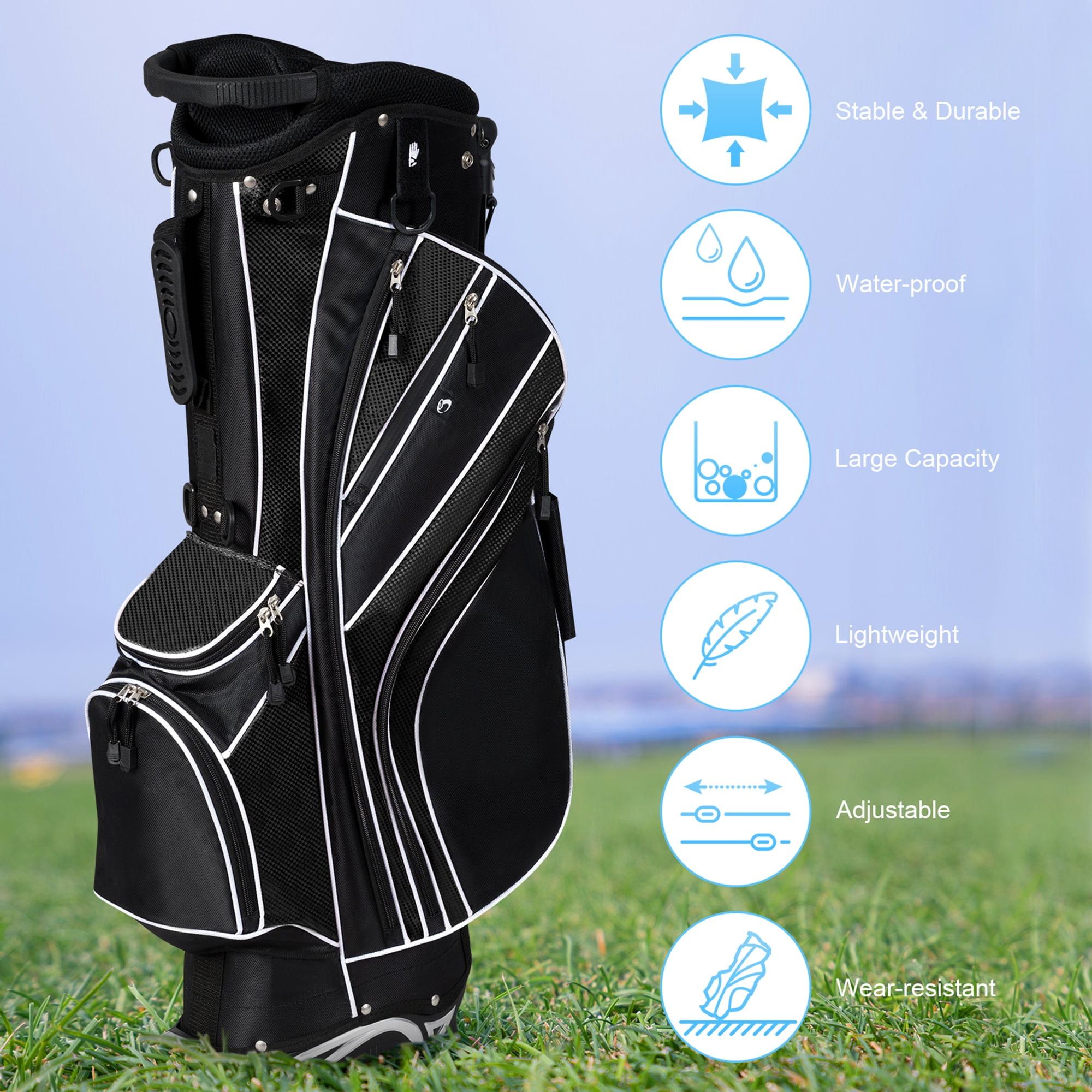 Gymax Golf Carry Bag Golf Stand Bag 6 Way Divider w/ Straps & 7 Storage Pockets Black