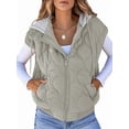 thumbnail image 2 of Women Cropped Hooded Zip Up Quilted Sleeveless Jackets Fall Light-Weight Coat with Pockets Gray M, 2 of 8