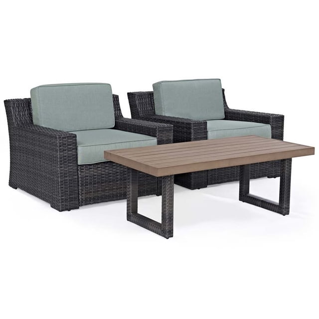 Crosley Beaufort 3 Piece Wicker Patio Conversation Set in Brown and Mist