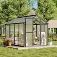 thumbnail image 3 of Greenhouse, Easy Assembly Aluminum Polycarbonate Greenhouses for Outdoors with Roof Vent, Large Aluminum Walk-In Greenhouse for Sunroom Patio, Backyard, Garden, Sliding Lockable Door, Black, 3 of 7