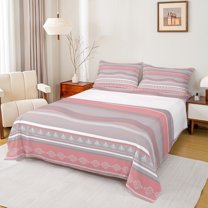 Castle Fairy Geometric Stripes 4Pcs Bed Sheets for Men Women,Bohemian Damask King Sheets,Minimalist Theme Super Cozy Sheet Set,Microfiber Bedroom Decor