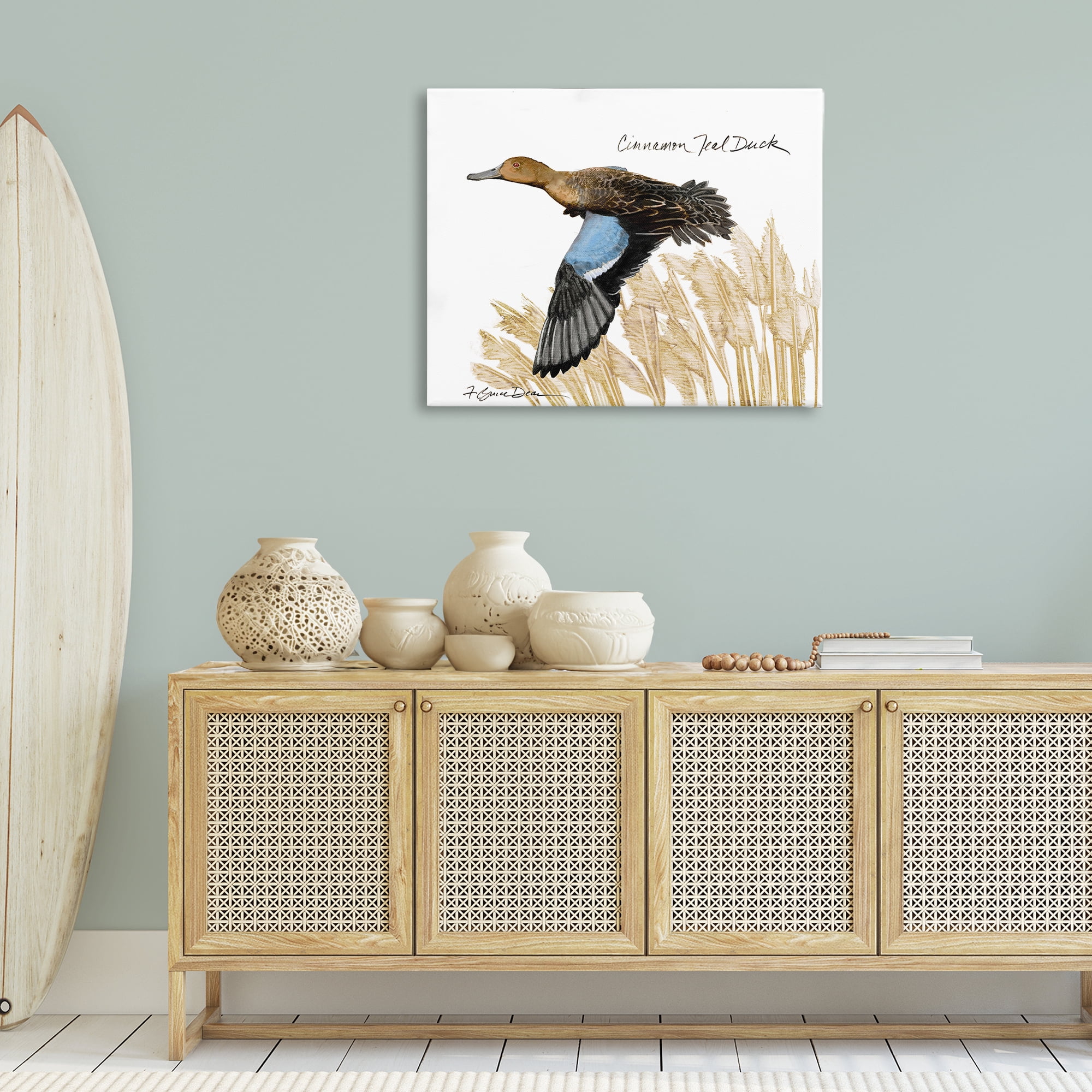 Stupell Industries Cinnamon Teal Duck Flying Animals & Insects Painting Gallery Wrapped Canvas Art Print Wall Art, 40 x 30