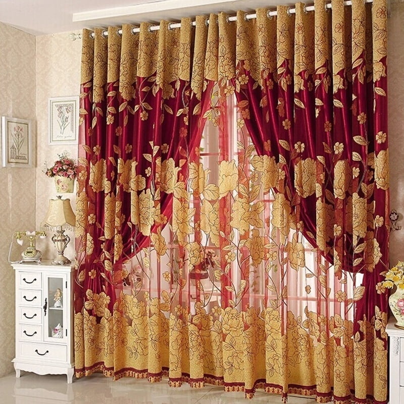 Windows Curtain Tulle Jacquard Tulip Flower Sheer Window