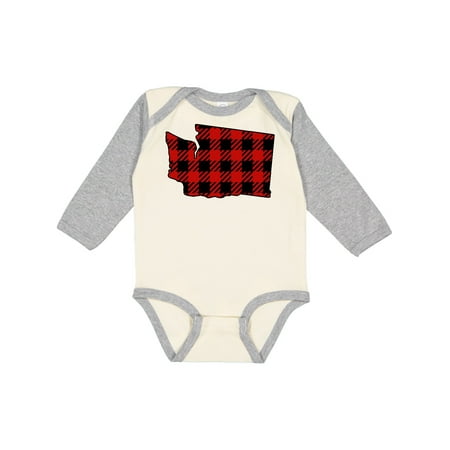 

Inktastic Washington Buffalo Plaid State Silhouette Gift Baby Boy or Baby Girl Long Sleeve Bodysuit