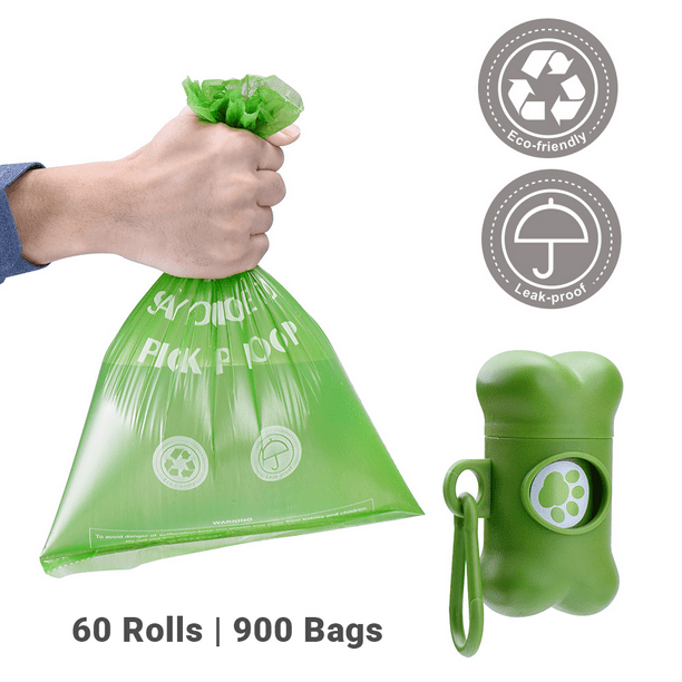 Dog Waste Disposal Poop Bags with Dispenser and Leash Tie, Biodegradable, Leakproof Unscented
