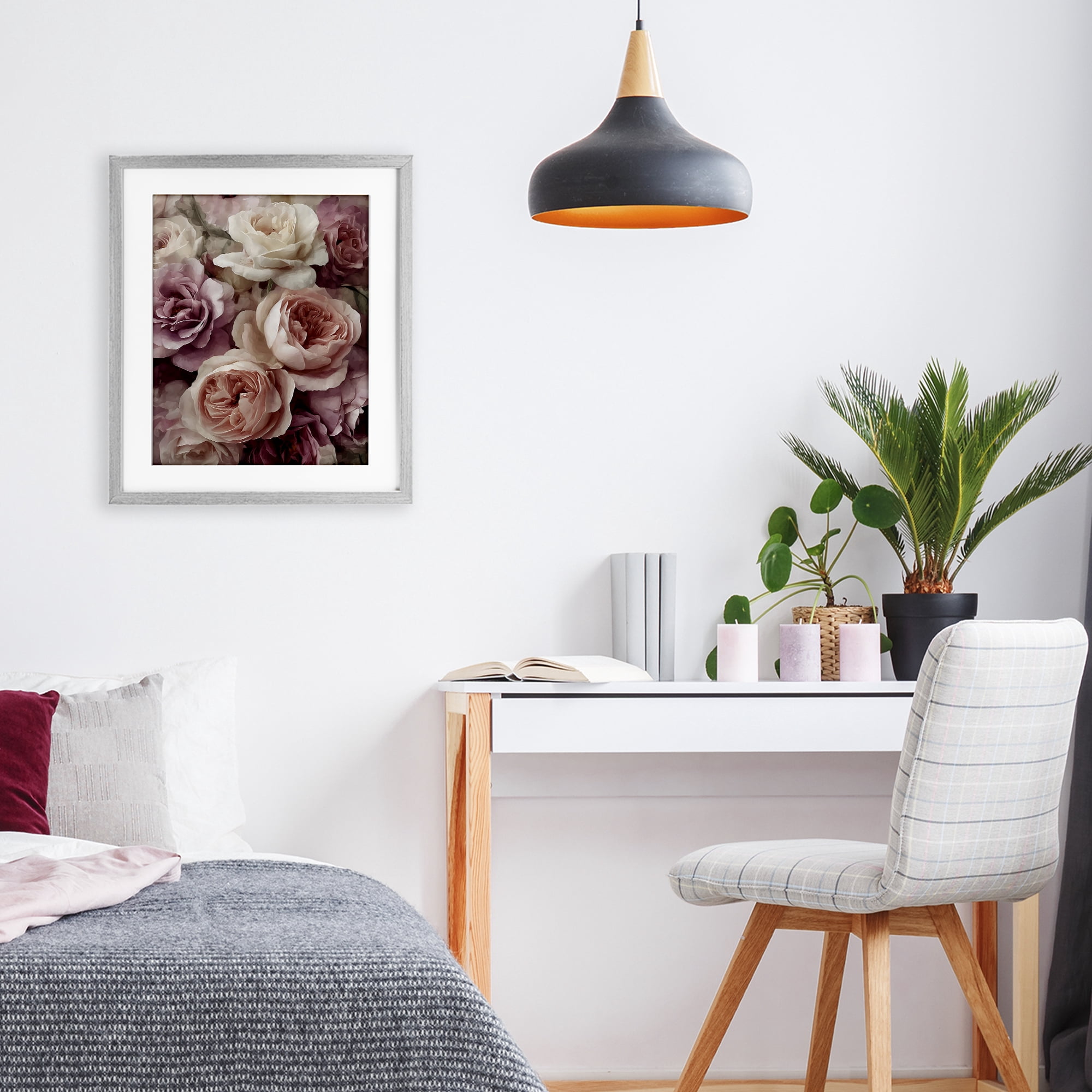 Stupell Industries Sweet Roses in Blush Pink Gray Framed Print Under Glass, design by Franklyn Gregory