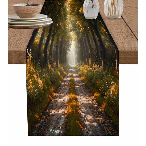 Brown Trees Table Runner 72 Inches, Forest Art Decor Spring Summer Nature Leaf Bed Runner Dresser Scarves Tabletop for Indoor Outdoor Parties/Ceremony/Banquet, 13" x 72"