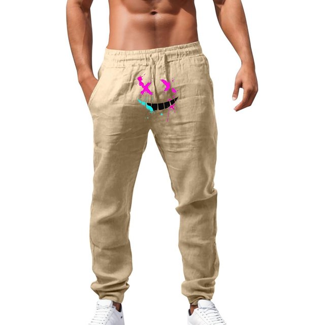 Zszcpp Jogging Pants For Men Cartoon Print Leisure Brief Cropped Long Loose Basic Style Lounge Trousers Casual Trouser