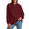 thumbnail image 5 of Women's Half Zip Hooded Sweatshirt Long Sleeve Loose Casual Pullover Hoodie with Pockets Solid Color Tops for Autumn Winter Wear Wine, 5 of 9