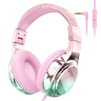 QearFun Kids Headphones Wired with 85/94dB Volume Limit, Foldable On-Ear Headset with Microphone & Audio Sharing Port for School, Travel, Tablet - for Boys & Girls (Pink)