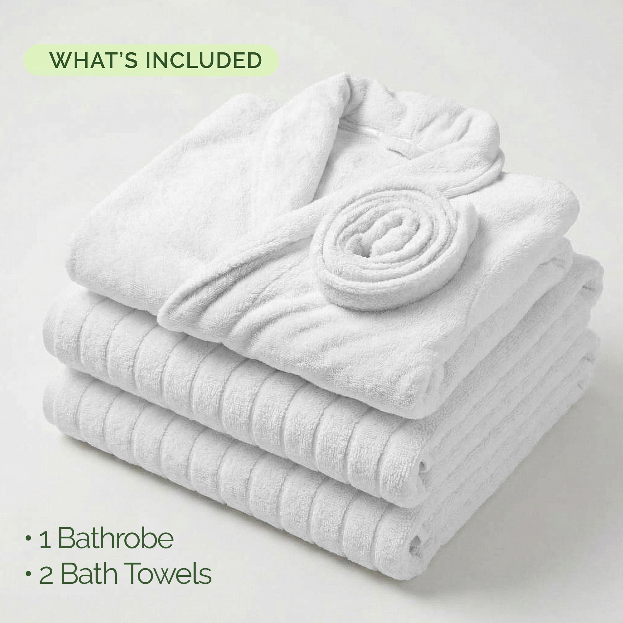 Elegant Comfort Men 3-Piece Spa Bath Set – Plush Bathrobe & 2 Ribbed Bath Towels, Thick Absorbent Hotel Quality Bathroom Essentials, White Bath Towel, White Robe ,X-Large