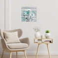 thumbnail image 5 of Farmhouse Floral Wall Art for Living Room, Teal and White Daisy Flower and Butterfly on Rustic Wood Board Canvas Wall Art Framed Artwork Ready to Hang for Bathroom Bedroom Decor,12L X 12W Inches, 5 of 6