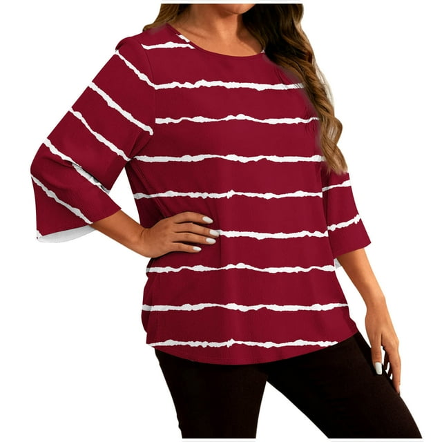 RXMEKW T-Shirt à Manches Longues Imprimé Dégradé pour Femmes Grande Taille Col Rond Décontracté Polyester