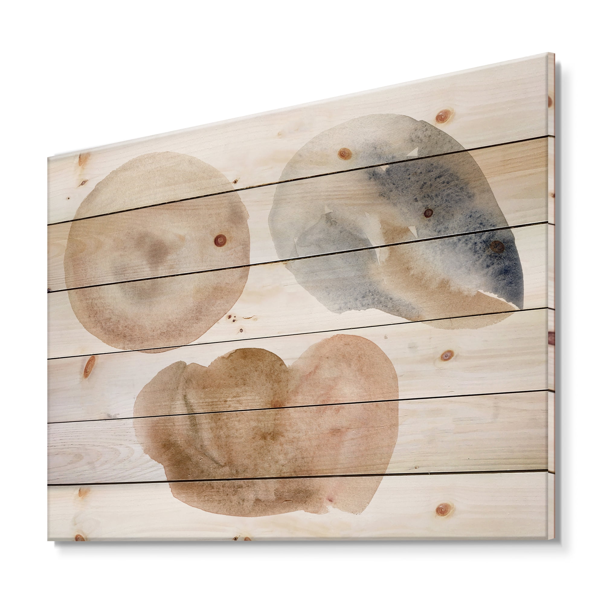 Designart 'Holiday Set With Abstract Beige and Blue Circle Spot' Modern Print on Natural Pine Wood