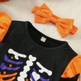 thumbnail image 5 of Weebloom Halloween Outfit Girl Skeleton Print Flutter Sleeve Top Short Skirt Fall Winter Party Dress Cozy Girls Outfits Black, 5 of 9