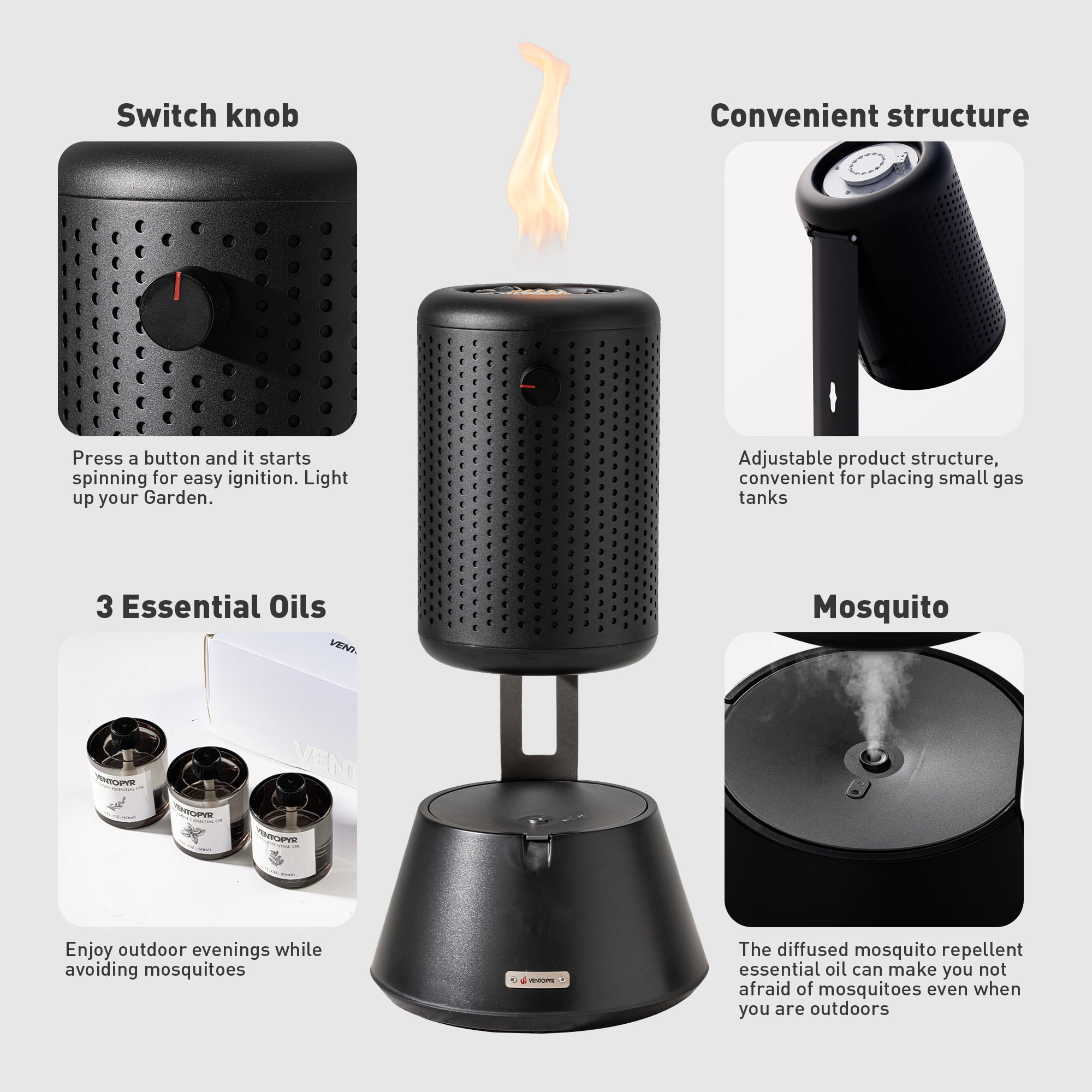 MOALCOFER Portable Outdoor Essential Oil Fire Pit Table Diffuser,Fire Pit with Mosquito Repellent for Outdoor&Indoor