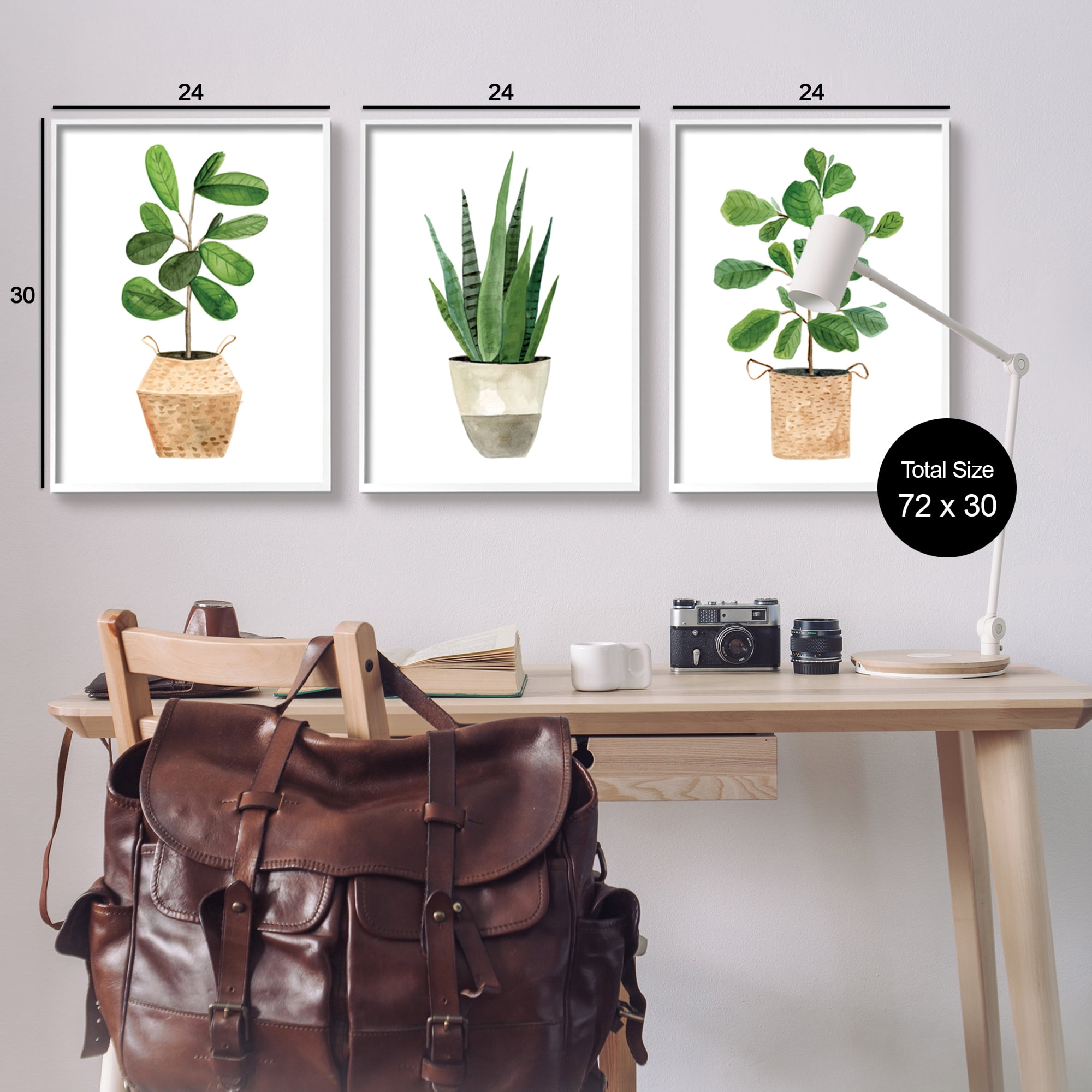 Stupell Minimal Potted Plants Botanicals Botanical & Floral Painting White Framed Art Print Wall Art, Set of 3