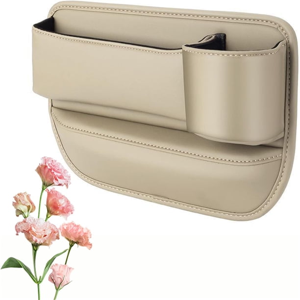 Mylanci Bolsa de cuero para portavasos de coche, caja de almacenamiento para asiento de coche con portavasos, organizador de relleno para huecos de asiento de coche, bolsa de cuero para huecos de coch