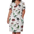 thumbnail image 3 of Hoja de dinosaurio con múltiples dibujos de dibujos animados y etiquetas Vestido de bolsillo suelto Vestido de noche de mujer Vestidos sueltos elegantes de mujer, 3 of 7