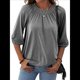 thumbnail image 3 of Camiseta de Cuello Redondo para Mujer, Blusa de Algodón de Media , Mangas 3/4, Informal, Holgada, Plisada, Básica. Gris XL, 3 of 7