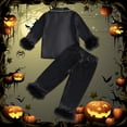 thumbnail image 5 of Landzoo Halloween 2 Piece Big Boys Girls Nightwear Friendly Ghost Print Long Sleeve Notch Neck Pyjamas With Pants Outfit Fall Soft Kids Pajamas Size 13-14 Years Black, 5 of 5