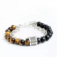 thumbnail image 3 of EOEMY 8mm Owl Buddha Beaded Natural Lava Stone Gold Silver Charm Fashion Men Bracelets-J003-2, 3 of 4