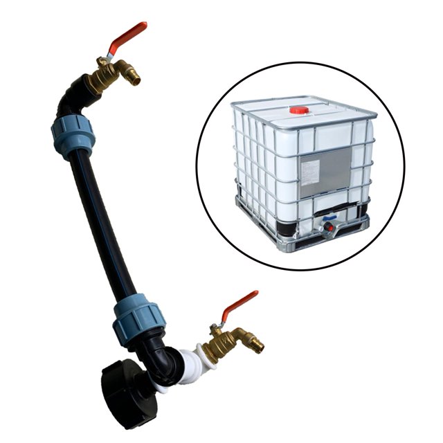 Adaptador de IBC, Grifo de Rosca de IBC, con 1 Manguera Y 2 Conexiones Dobladas, de Agua de Riego para Jardín Doméstic Superior Inferior Latón 14mm Macarena Adaptador de grifo de tanque IBC