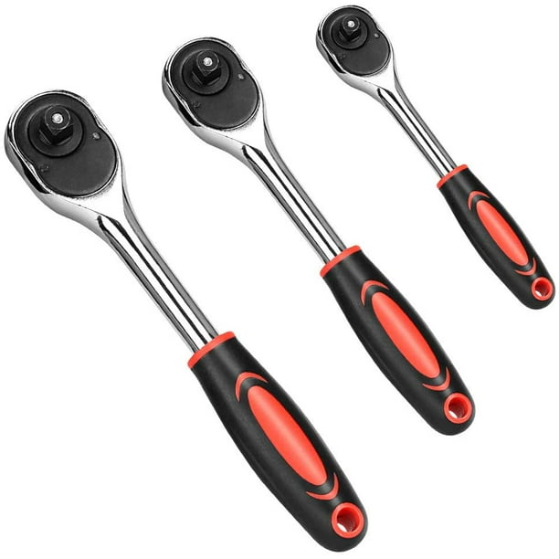 3 Piece Socket Wrench Set 1 4 3 8 1 2 Professional High Quality Drive Ratchet Wrench Tool With Cushion Grip Locking Handle Red Walmart Com Walmart Com