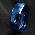 thumbnail image 3 of Tungsten Rings for Men Wedding Bands for Him 8mm Blue Domed with Beveled Silver Edges, 3 of 8