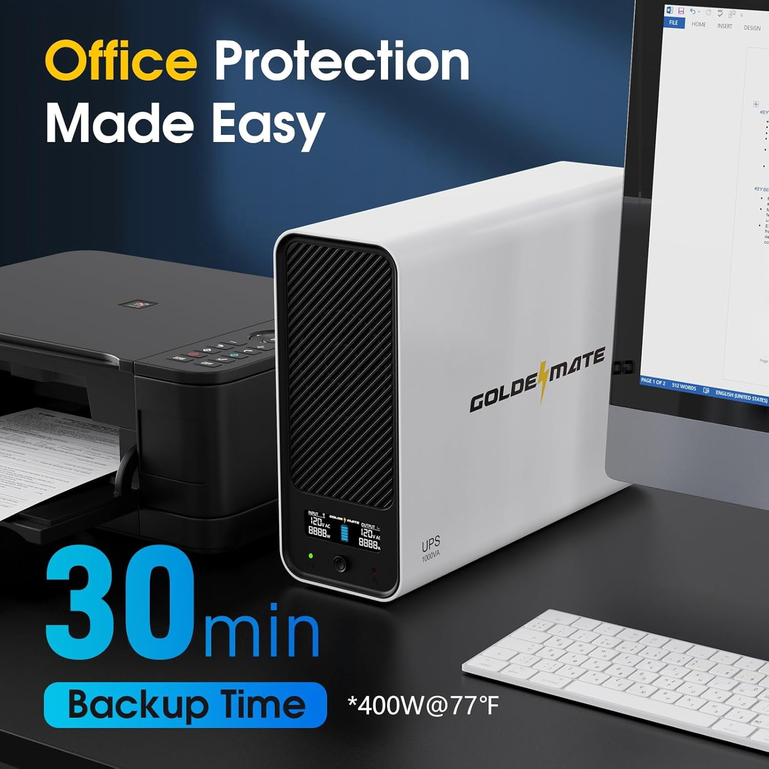 GOLDENMATE 1000VA/800W Lithium UPS Battery Backup and Surge Protector with Pure Sine Wave, Communication Port, 8 Outlets and LCD Display