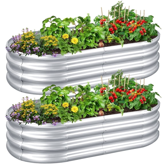 Livhil 2pcs Galvanized Raised Garden Bed, 4ft (L) x2ft (W) x1ft (H) Outdoor Garden Planters, Galvanized Raised Planters Silver,Not Wood