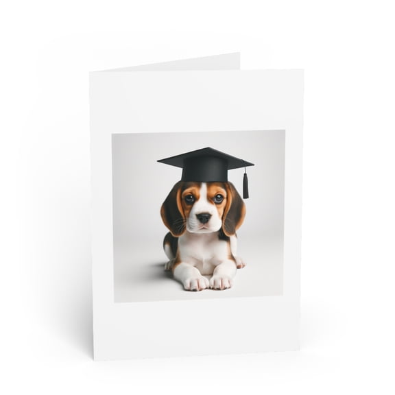 DistinctInk Greeting Card / Note Card - Beagle Puppy Graduation - PACK of 50