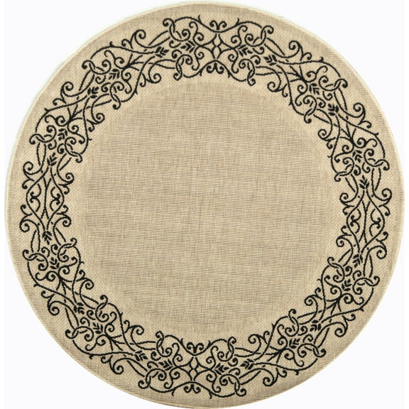 Safavieh Courtyard Ellie Oriental Indoor/Outdoor Area Rug, Sand/Black, 5'3" x 5'3" Round