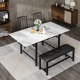 thumbnail image 3 of MIERES 4-Person Folding Kitchen Dining Table and Chair Set, 4-Person Dining Set, Marble-Look Dining Table, Extendable Dining Table Ideal for Small Spaces, White, 3 of 9