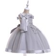 thumbnail image 4 of Zpanxa Toddler Girls Princess Dress, Little Girls Party Wedding Dress, Lace Bowknot Off Shoulder Pleated Dress, Kids Pageant Flower Girl Sleeveless Dress, Birthday Gifts for Girls Gray (8-9 Years), 4 of 8