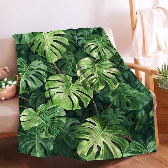 Tropical Plant Palm Leaves Blanket Soft Cozy Throw Lightweight Microplush Blankets for Couch Bed Sofa All Season Warm-50 in x 40 in Small for Kids
