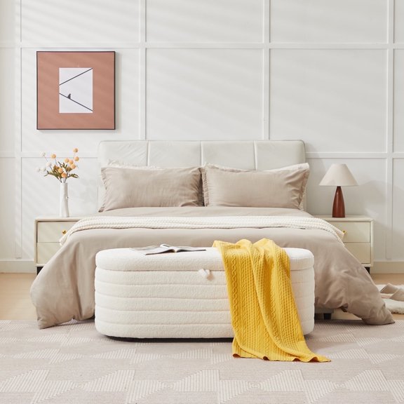 ELIASER Storage Ottoman Bench with Cozy Foam Seating, White, 45 x 16.5 x 17 in