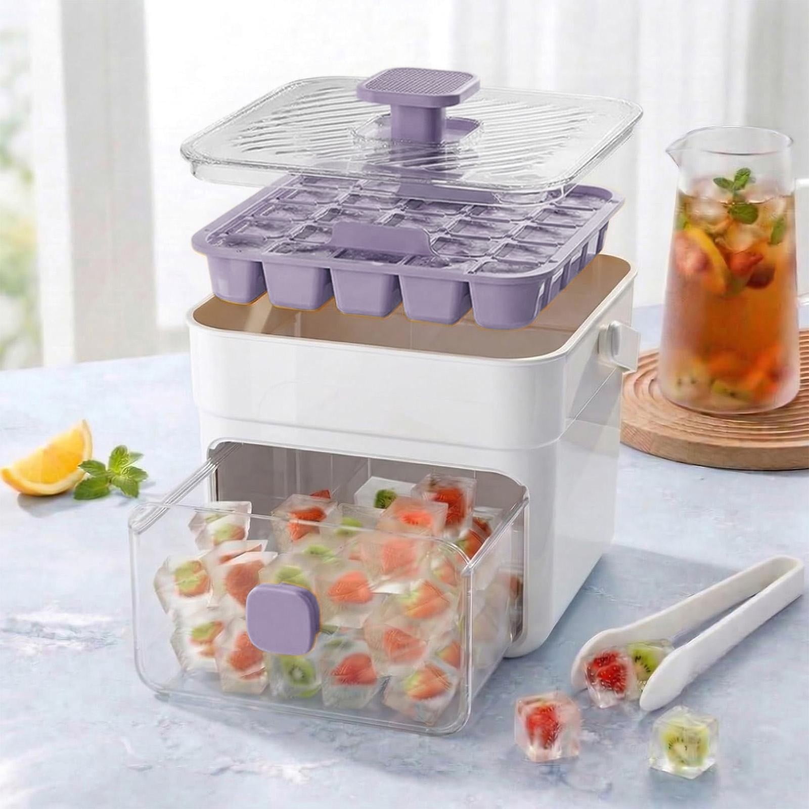 48 Ice Cube Maker with Easy Pres Double-Layer Ice Maker Set with Storage Container Press-Release Lid Silicone Ice Trays Portable Ice Storage System for Home Use 48 Cube Double-Deck Portable