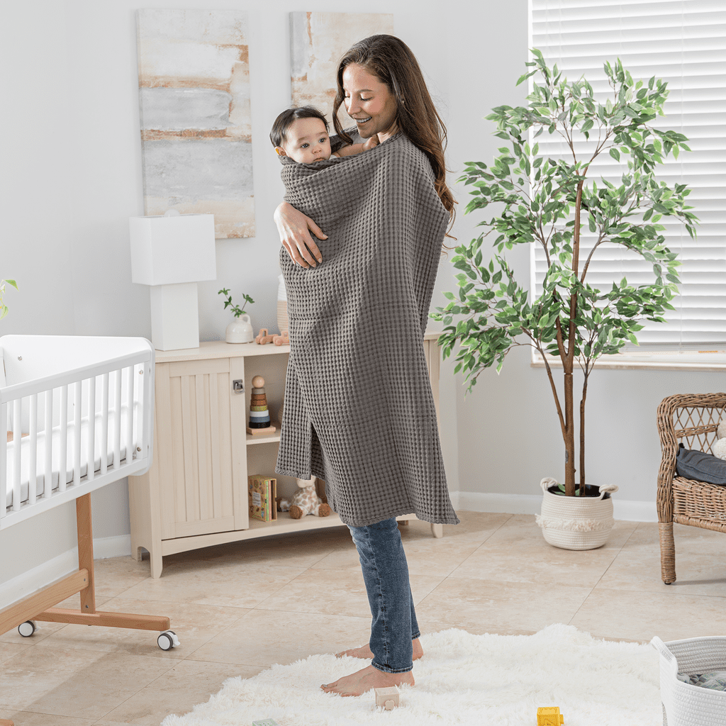 Comfy Cubs Waffle Weave Blanket - 40” x 40” - 100% Cotton Soft, Lightweight Baby Blanket, Charcoal