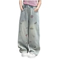 thumbnail image 2 of Amidoa Girls Wide Leg Jeans- Casual Cute Baggy Elastic Waist Denim Pants Blue Size 14, 2 of 6