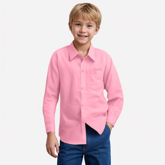 Uniform Shirts for Boys Boys Button Down Shirt Long Sleeve Casual Summer Waffle Textured Solid Shirts with Pocket