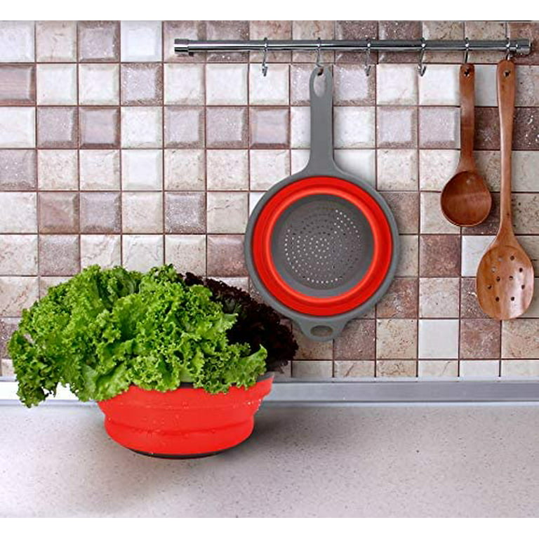 EZ Kitchen Dish Squeegee Kitchen with Silicone Food Strainer Long Grips  Non-Slip Scrapers for Pots, Pans, Bowls, and Countertops, 2-Pack, Red